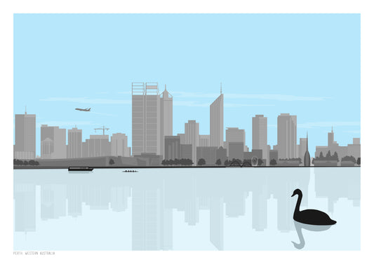 Perth City Art Print - Blue