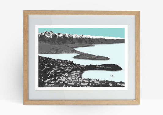 Queenstown View Art Print - Blue