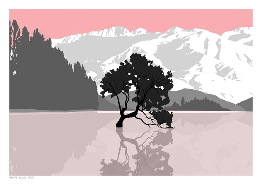 Wanaka Willow Art Print - Pink