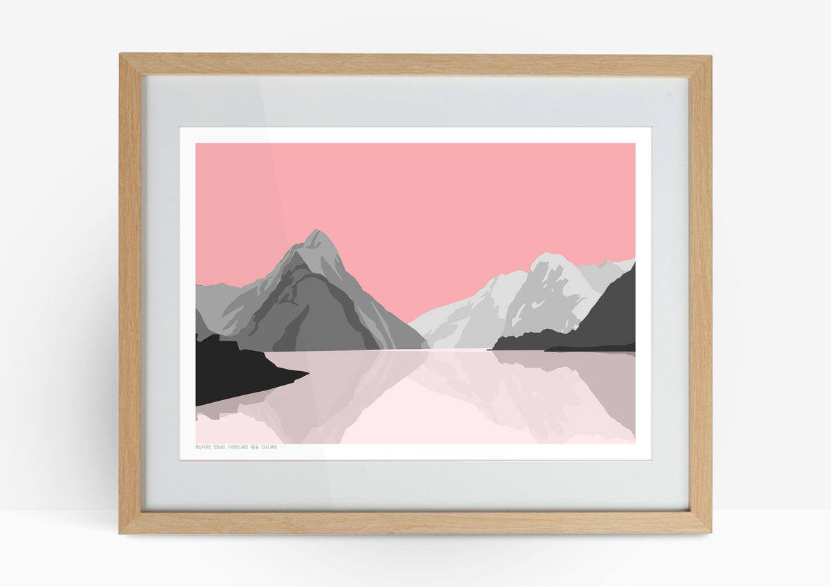 Milford Sound Art Print - Pink