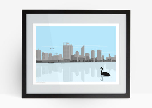 Perth City Art Print - Blue