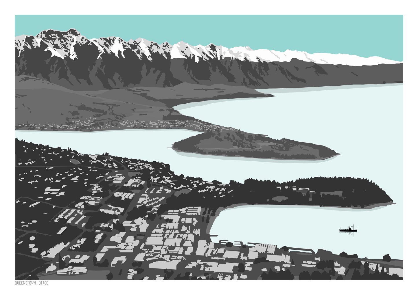 Queenstown View Art Print - Blue