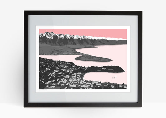 Queenstown View Art Print - Pink