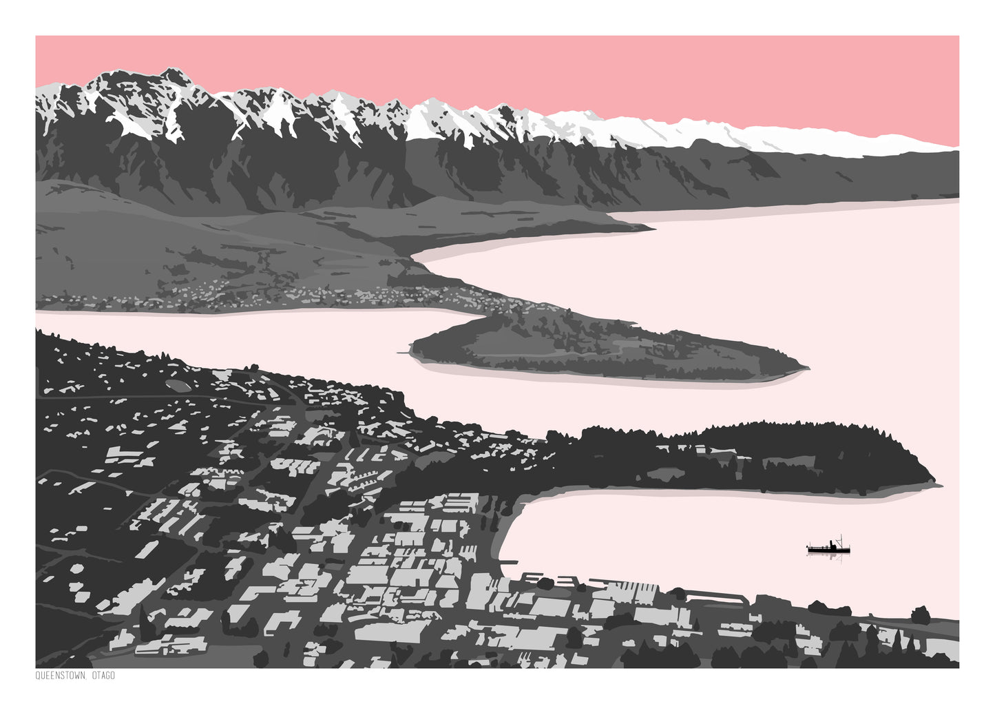 Queenstown View Art Print - Pink