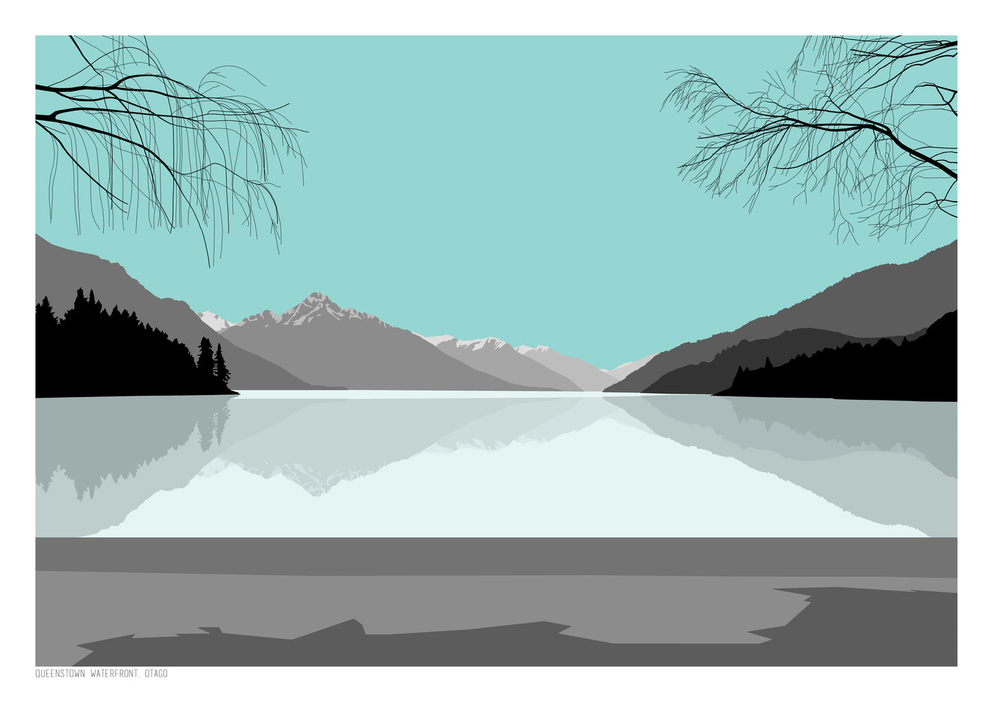Queenstown Waterfront Art Print - Blue