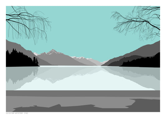 Queenstown Waterfront Art Print - Blue