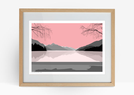 Queenstown Waterfront Art Print - Pink