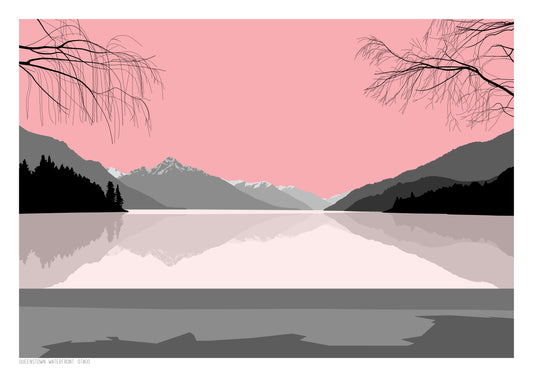 Queenstown Waterfront Art Print - Pink
