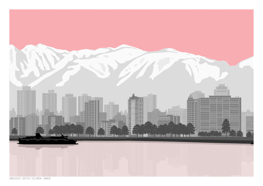 Vancouver City Art Print - Pink
